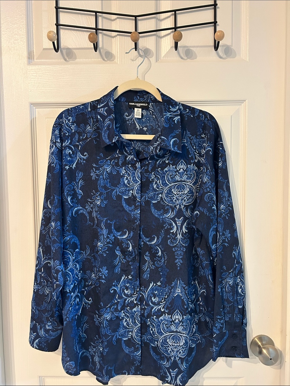 Karl Lagerfeld Navy and Blue Floral Button-Down Shirt
